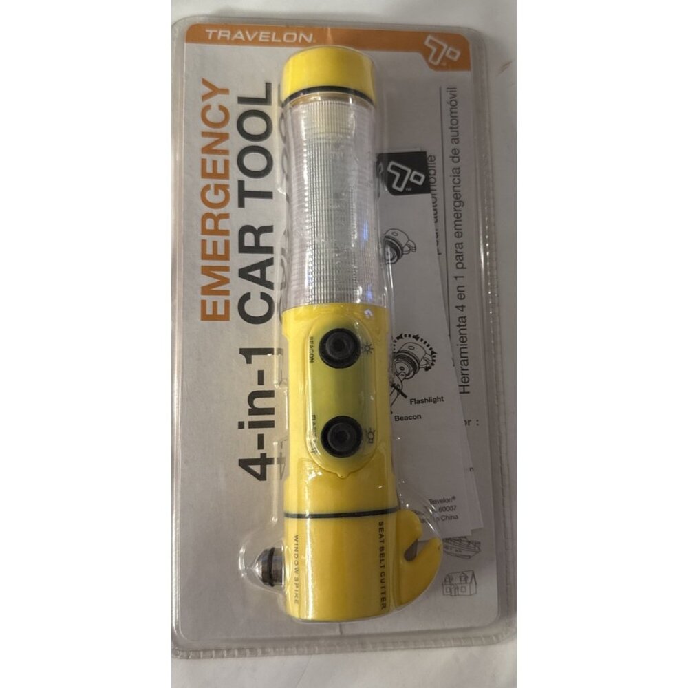 Travelon Emergency 4-in-1 Car Tool Safety Roadside Flashlight Beacon Seatbelt
